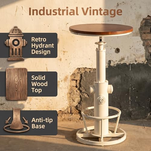 Topower Industrial Bar Table 38.58-48.43" Adjustable Pub Table Kitchen Dining Coffee Bistro Table Antique White - color: Antique White