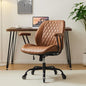 YFO Home Office Desk Chair Office Rubber Casters Ergonomic Computer Chair with Lumbar Support Adjustable Height Rolling Swivel Executive Task Armrests Chair， Brown Leather - color: Brown, size: Mid Back