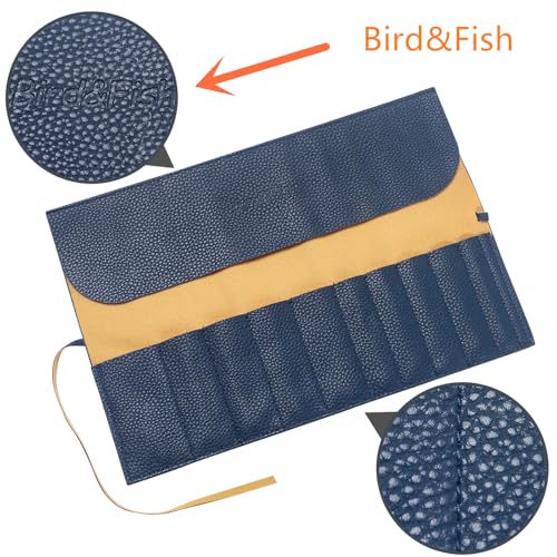 Bird&Fish Makeup Brush Case Travel, makeup brush case roll up,brush holder makeup,Holder Organizer Brushes Pouch Cosmetic Bag for Travel，Rolling Bag Storage Case PU Leather - color: New Dark Blue