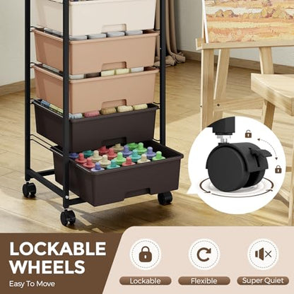 6 Drawer Rolling Storage Cart with Wooden Top and Wheels for Crafts,Brown | Easy Setup, Large Capacity, Sturdy Build, Lockable Mobility, For office, classroom and art studio supplies - color: Brown