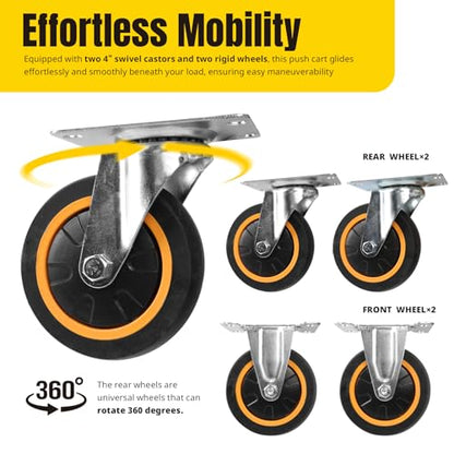 MaxWorks Foldable Platform Truck Push Dolly 330 lb Capacity 28.75" x 18.75" x 33" Heavy‑Duty Utility Cart with Fold Down Handle for Home Garage Warehouse and Workshop Use (80876)