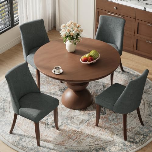 COLAMY Upholstered Dining Chairs Set of 4 with Wood Legs, Dark Grey | Mid Century Kitchen Chairs with Back, Fabric Side Dining Room Chairs for Dining Room Restaurant - color: Dark Grey, size: Set of 4
