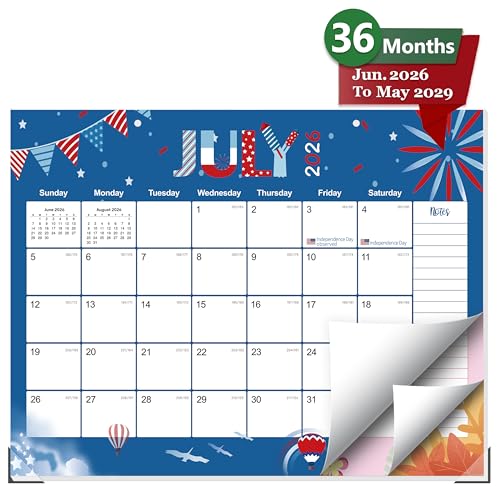 GuassLee Desk Calendar 2026-2029,36 Months 22" x 17" Large Calendar from June 2026 to May 2029,Desktop/Wall Monthly Planner with Julian Date and Thick Paper for Office Home School - color: Jun 36month blue, size: 22"x17"