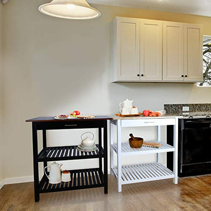 Kitchen Island with Solid Wood Top - color: Walnut Top, Black Base (New)