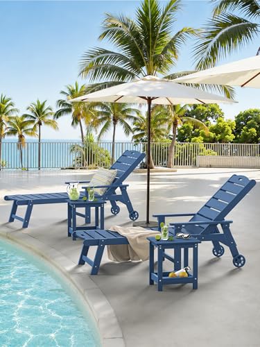LUE BONA Small Outdoor Side Table, 2-Tier HDPE with Rail, Prussian Blue | Outdoor End Table with Rail for Patio, Deck, Poolside, Weather Resistant HDPE, Low Maintenance, Easy to Clean - color: Prussian Blue