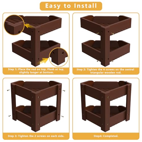 Wissy&Konny 2 Tier Corner Fruit Basket for Kitchen Counter, Acacia Wood Fruit Stand with Banana Hook, Space Saving Storage Rack for Fruits Vegetables Snacks