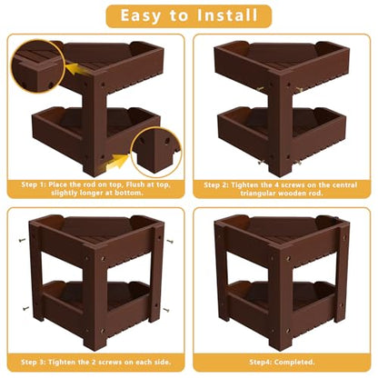 Wissy&Konny 2 Tier Corner Fruit Basket for Kitchen Counter, Acacia Wood Fruit Stand with Banana Hook, Space Saving Storage Rack for Fruits Vegetables Snacks