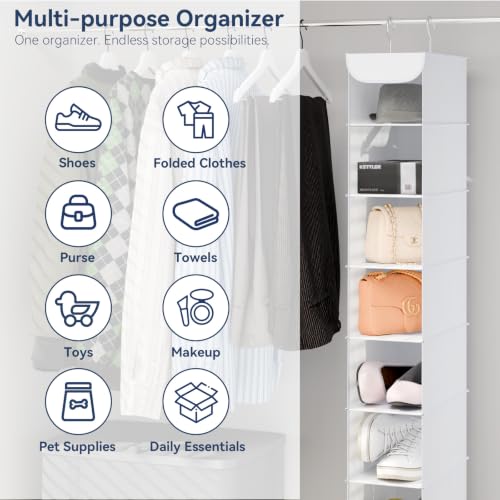 Whitmor Hanging Shoe Organizer, 8 Shelves-Hanging Closet Organizer, Hanging Shoe Rack for Small Closet, Hanging Shelves for Storage Shoes Clothes 11.5" D x 5.5" W x 41" H, White