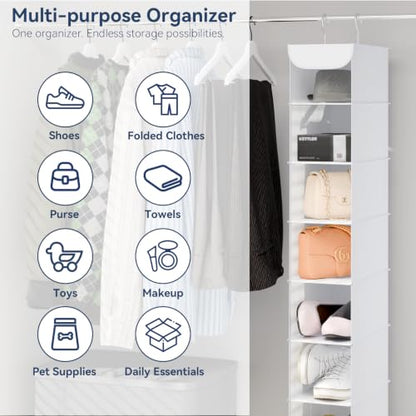 Whitmor Hanging Shoe Organizer, 8 Shelves-Hanging Closet Organizer, Hanging Shoe Rack for Small Closet, Hanging Shelves for Storage Shoes Clothes 11.5" D x 5.5" W x 41" H, White