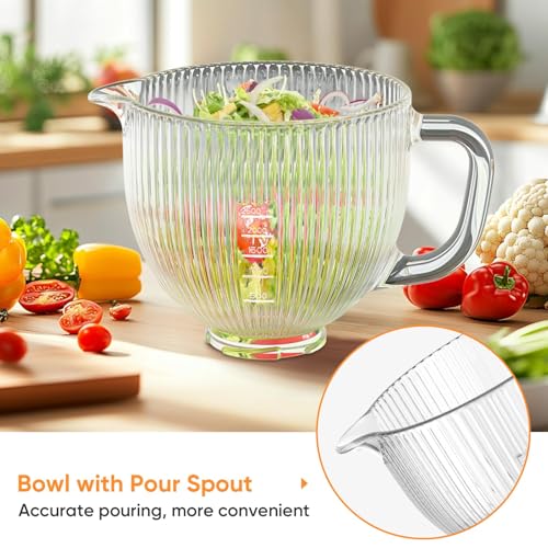 Cofun Glass Mixer Bowl for Kitchenaid Tilt-Head Stand Mixers 4.5-5 Quart | 5 Qt Mixing Bowl Replacement for KitchenAid with Measurement Markings, Handle - color: Glass
