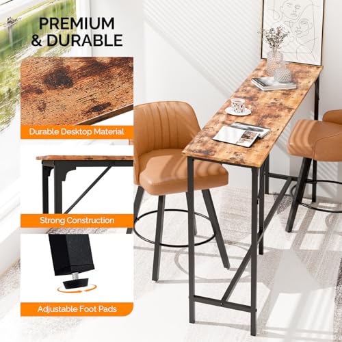 VINGLI 71 Inch Bar Table, Rectangular Counter Height Home Pub Table, Brown | High Top, Multi-Scene Use for Kitchen Dining Living Room Sofa Entryway, Wooden Tabletop & Metal Base, Easy to Install - color: Brown, size: 71"L
