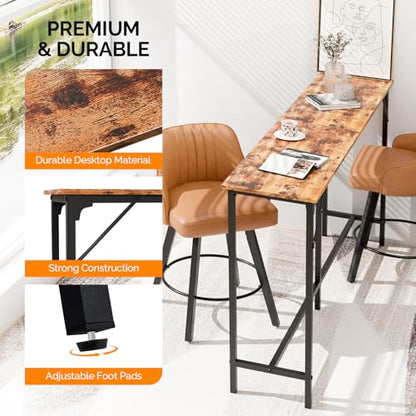 VINGLI 71 Inch Bar Table, Rectangular Counter Height Home Pub Table, Brown | High Top, Multi-Scene Use for Kitchen Dining Living Room Sofa Entryway, Wooden Tabletop & Metal Base, Easy to Install - color: Brown, size: 71"L