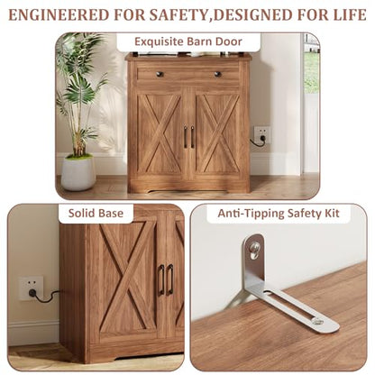 GarveeLife 71" Pantry Cabinet with Charging Station, Tall Kitchen Pantry Storage Cabinet with Microwave Stand, Large Farmhouse Kitchen Hutch with Cabinet Doors & Drawer for Living Room, Dining Room - color: Brown