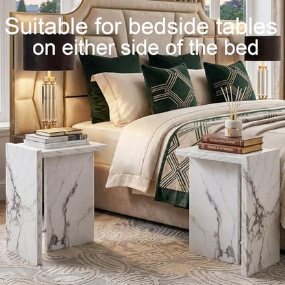 Hyfirm Modern Faux Marble Side Table Small T-Shaped End Table White | Space-Saving Accent Table with Marble Finish Nightstand for Use Beside Sofas in Living Rooms Bedrooms Apartments and Offices - color: White Marble