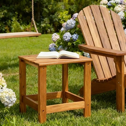 Utoplike Teak Outdoor Side Table for Patio, Adirondack Sides Tables | Pool Coffee Accent Table, Wood End Tables for Garden, Backyard, Bed, Living Room, Couch - size: 1-Tier