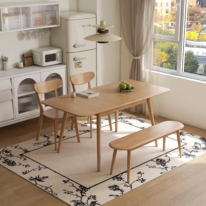 47’’-63’’ 100% Oak Extendable Dining Table Chairs and Bench Set, Solid Wood Folding Kitchen Table, Mid Century Modern Dinner Table for Kitchen, Living Room, Natural (47''-63''+2Chairs+47''Bench) - color: Natural, size: 47''-63''+2 Chairs+47'' Bench