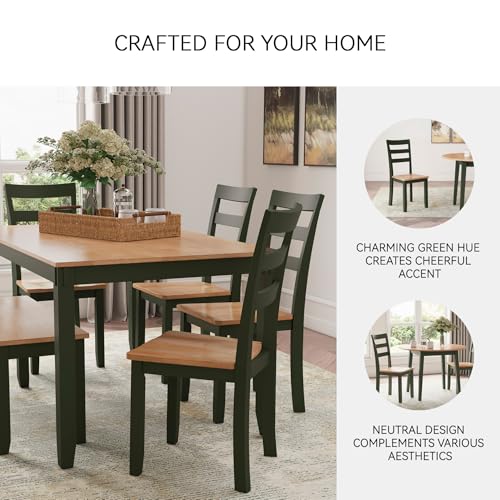 Signature Design by Ashley Gesthaven Green Dining Chairs Set of 2, Ladder Back Wood Kitchen Chairs, Natural Mango Wood Seat, Casual Seating for Dining Rooms - color: Light Brown & Green