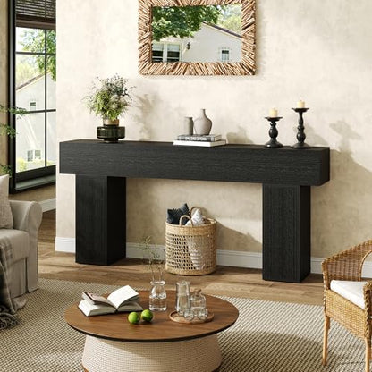 knoworld 70.9-Inch Long Console Table, Wooden Sofa Table Behind Couch Tables, Farmhouse Entryway Table Accent Table for Entrance, Hallway, Living Room, Foyer, Black - color: Black