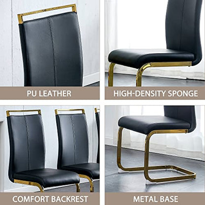 Baysitone Modern Dining Chairs Set of 4, Side Dining Room Chairs with Golden Legs, Kitchen Chairs with Faux Leather Padded Seat High Back for Dining, Kitchen, Living Room, Black - color: Black With Gold Leg, size: Set of 4