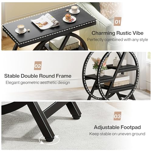 Tribesigns End Table for Living Room, 3-Tier Narrow Side Table with Storage, Wood Sofa Side Table with Geometric Metal Frame, Industrial Nightstand and Bedside Table for Bedroom, Black - color: Black