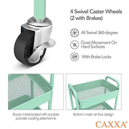 3-Tier Rolling Metal Storage Organizer - Mobile Utility Cart, Kitchen Cart with Caster Wheels (Aqua Green) - color: Aqua Green