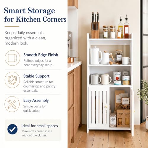 HAYOFAMY 4-Tier Bathroom Storage Cabinet 8.7" D x 14.2" W x 29.5" H | White Floor Cabinet, Freestanding Organizer with Door, for Living Room Kitchen Small Space, PVC Material - size: 4-Tier Floor