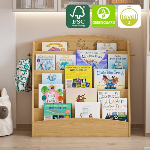 NACHES 5-Tier Kids Bookshelf - Toddler Book Display Shelves, Montessori Bookshelf for Kindergarten, Nursery, Bedrooms, Classrooms - Wooden Children Book Display (Natural) - color: Natural Wood