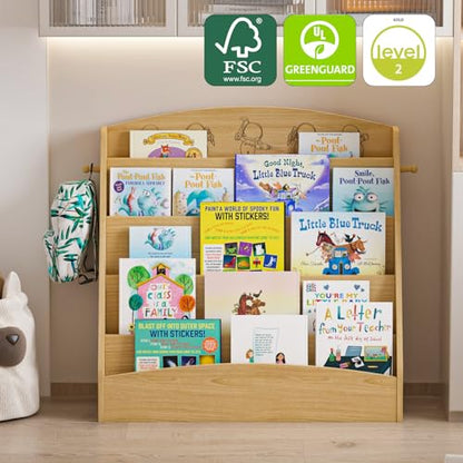 NACHES 5-Tier Kids Bookshelf - Toddler Book Display Shelves, Montessori Bookshelf for Kindergarten, Nursery, Bedrooms, Classrooms - Wooden Children Book Display (Natural) - color: Natural Wood