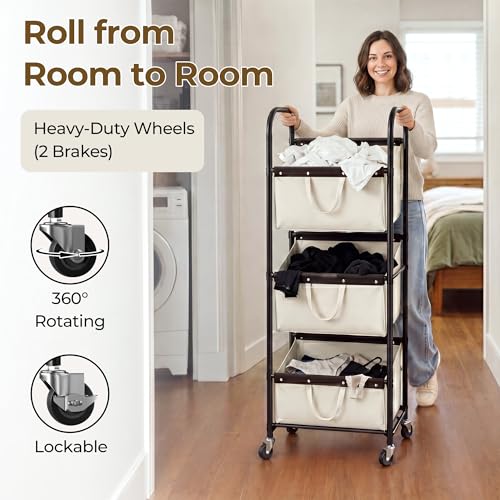 GRANNY SAYS 3 Tiered Laundry Sorter, Narrow Hamper Cart with Wheels, Beige - color: Beige