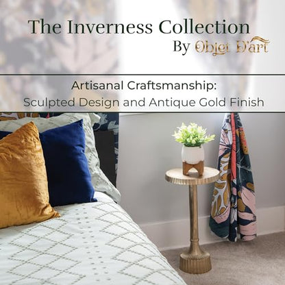 OBJET D'ART Inverness Small Round Gold End Table, 22" H | Vintage Metal Accent, Side Table, Pedestal, Cocktail, Drink Table, Living Room, Small Spaces, Modern Look, Quality Build - style: Inverness