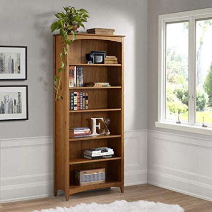 Camaflexi Shaker Style 6 Shelf Bookcase / Solid Wood / 72 inch Tall / Adjustable Shelving / Closed Back / Display Bookshelf for Living Room, Bedroom, Home and Office, Cherry - color: Brown, size: 72"