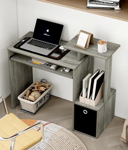 Computer Desk with Drawers, Study Table with Storage Shelves Keyboard Tray for Home Office Bedroom Living Room, Oak Grey/Black - color: French Oak Grey