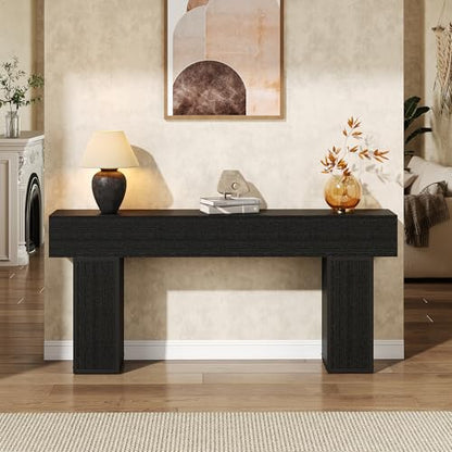 knoworld 70.9-Inch Long Console Table, Wooden Sofa Table Behind Couch Tables, Farmhouse Entryway Table Accent Table for Entrance, Hallway, Living Room, Foyer, Black - color: Black