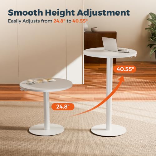 24" Pneumatic Height Adjustable Round Side Table, Gas Lift Pedestal Drink End Table, Small Accent Nightstand for Living Room Sofa Couch, White - color: White, size: 23.62"