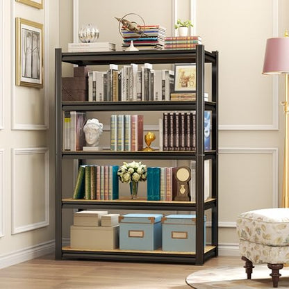 24"W Steel and Wood Book Shelf, 4 Tier Metal Bookcase, 1200LBS Display Shelving, Adjustable Utility Shelf Organizere, Standing Storage Shelves for Study, Bedroom, Living Room and Home Office, Black - size: 24"W x 12"D x 46"H