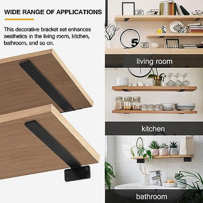 HITOMEN Heavy Duty Floating Shelf Brackets, 10-Inch (1/5'' Thick) Hidden Shelves Hardware, Iron L Brackets, Rustic Industrial Black Metal Wall Shelving Supports, 8 Pack - size: 10 Inch, style: 8 Pack