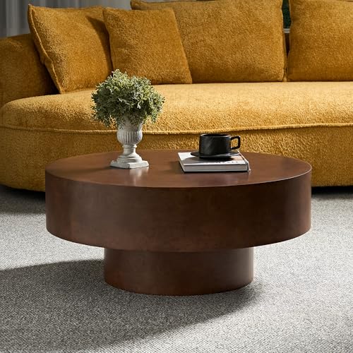 Round Coffee Table Wood, Modern Drum Low Short Faux Burl Low Short Coffee Tables for Living Room 31.49" W Mid Century Wooden Pedestal Fluted Circle Accent Small Center Apartment Easy Assembly Walnut - color: 31.49" Walnut