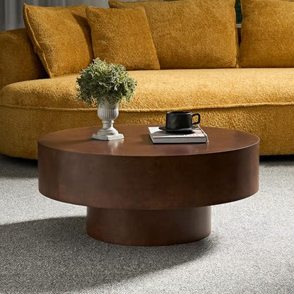 Round Coffee Table Wood, Modern Drum Low Short Faux Burl Low Short Coffee Tables for Living Room 31.49" W Mid Century Wooden Pedestal Fluted Circle Accent Small Center Apartment Easy Assembly Walnut - color: 31.49" Walnut