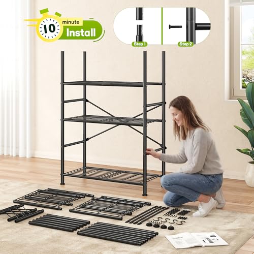 DurayLoly Wire Shelving with Hooks,Metal Shelving Units Shelf Organizer,Wobble-Free Garage Shelving with Adjustable Leveling Feet for Kitchen Pantry Laundry Bathroom Closet Dorm - size: 30" W x 12" D x 60" H (4T)