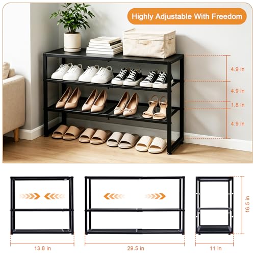 Expandable Shoe Rack,3 Tier Adjustable Metal Shoe Shelf for Closet, Sturdy Free Standing Shoe Storage for Door Entrance, Bedroom, Small Spaces, Black - size: 3-Tier