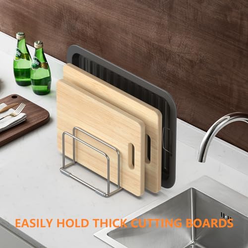 KORRTFID Cutting Board Holder Stand, Chopping Board Storage Rack, Cutting Board Organizer, 304 Stainless Steel Chopping Board Holder, Cookie Sheets Organizer 1.0+1.2 Inch Width Slots (2 PCS) - size: 1.0+1.2 in Slot (2pcs)