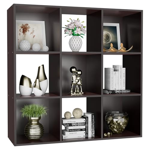 9 Cube Storage Shelf Organizer, Wood Bookshelf Organization Unit, Cube Shelves for Home Office Bedroom Living Room, Brown - color: Brown, size: 9 Cube