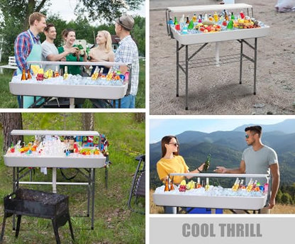 Nice C 4 FT Folding Ice Cooler Table, Party Bar Cooler Table (White) | Grazing Table, Drain, Sink, Bar Cooler Table, Matching Skirt, Storage Shelf - color: White