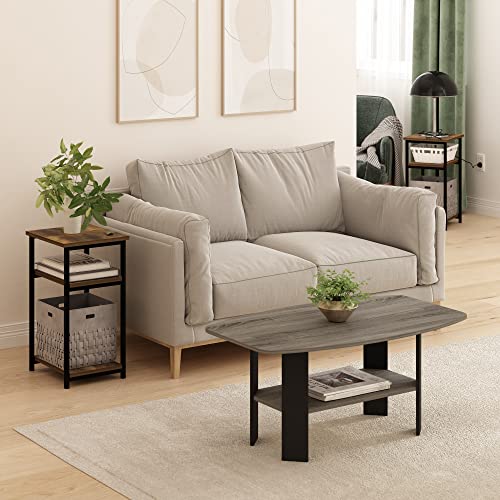 Furinno Just 3-Tier Metal Frame End Table with Storage Shelves, 2-Pack, Amber Pine - color: Amber Pine, size: 2-Pack, Metal Frame, 3-Tier