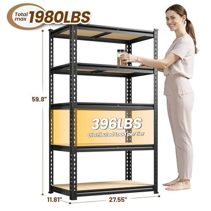 DurayLoly 5-Tier Storage Shelves,1980LBS Heavy Duty Metal Shelving Unit,Adjustable Pantry Shelves Storage Rack for Kitchen Closet Laundry Living Room,59.8" H x 27.55" W x 11.81" D - size: 59.8" H x 27.55"W x 11.81" D