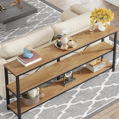 Tribesigns 71" Sofa Tables,Extra Long Couch Table, Narrow Long Console Table, Entryway Table,Sofa Table with 3 Tiers Storage Shelves (Light Brown) - color: Light Brown