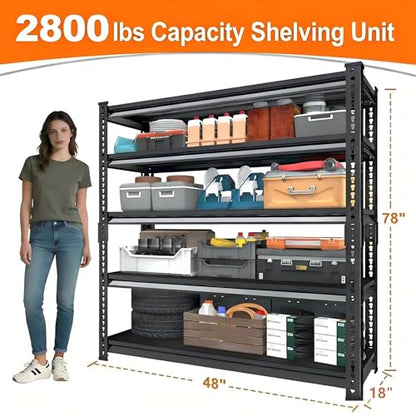 Utility Storage Garage Shelving - 48'' Wide 2800 Lbs Heavy Duty 5 Tier Metal Shelves Adjustable - Freestanding Rack Units for Basement Kitchen Pantry - Black 48" W x 18" D x 78" H - size: 48"Wx18"D-5T-BK