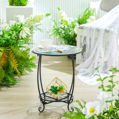 Cinnvoice Outdoor Side Table Round Small Mosaic Patio Accent Indoor End Plant Coffee Tea Table for Yard Patio Porch Garden Living Room, Bedroom(Butterfly Style,12 Inch) - size: 12 Inch, style: Butterfly Style