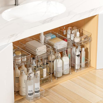 Vtopmart 4 Pack Higher Bathroom Under Sink Plastic Pull-Out Organizer (S-Higher) - color: Transparent, size: S-Higher (4 Pack)