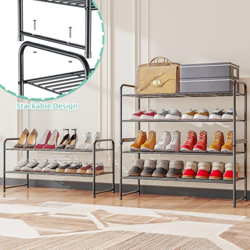 SUFAUY 2-Tier 33" Wide Shoe Rack, Closet Metal Shoe Rack Organizer Heavy Duty, Stackable, Black - color: Black